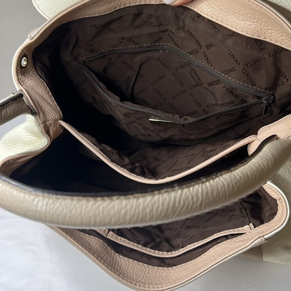 Plinio Visona Beige Peach Stone Pebbled Leather Three Way Bag - Made in Italy - Picture 12 of 16